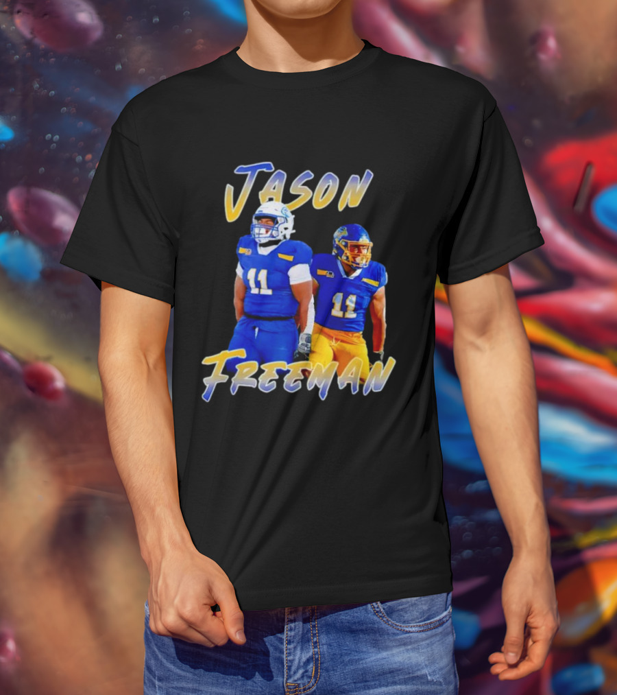 Jason Freeman Football Gameday 11 Blue And Yellow Gear T-Shirt