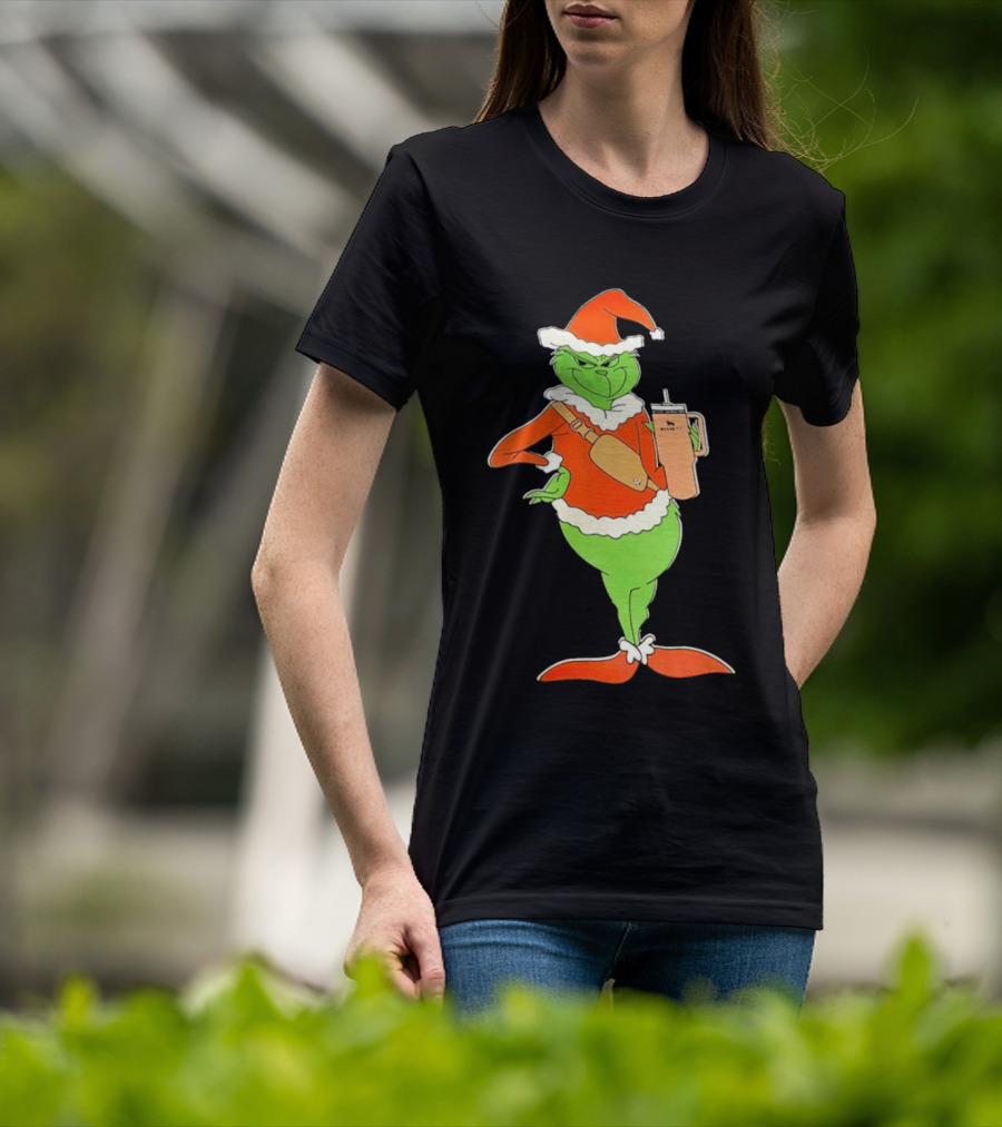 Grinch Santa Stanley Christmas Holiday Cheer Scene T-Shirt