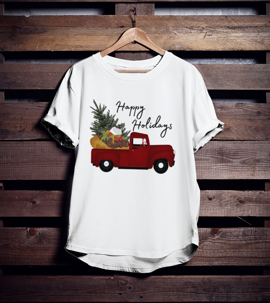 Happy Holidays Red Truck With Taco And Tree T-Shirt