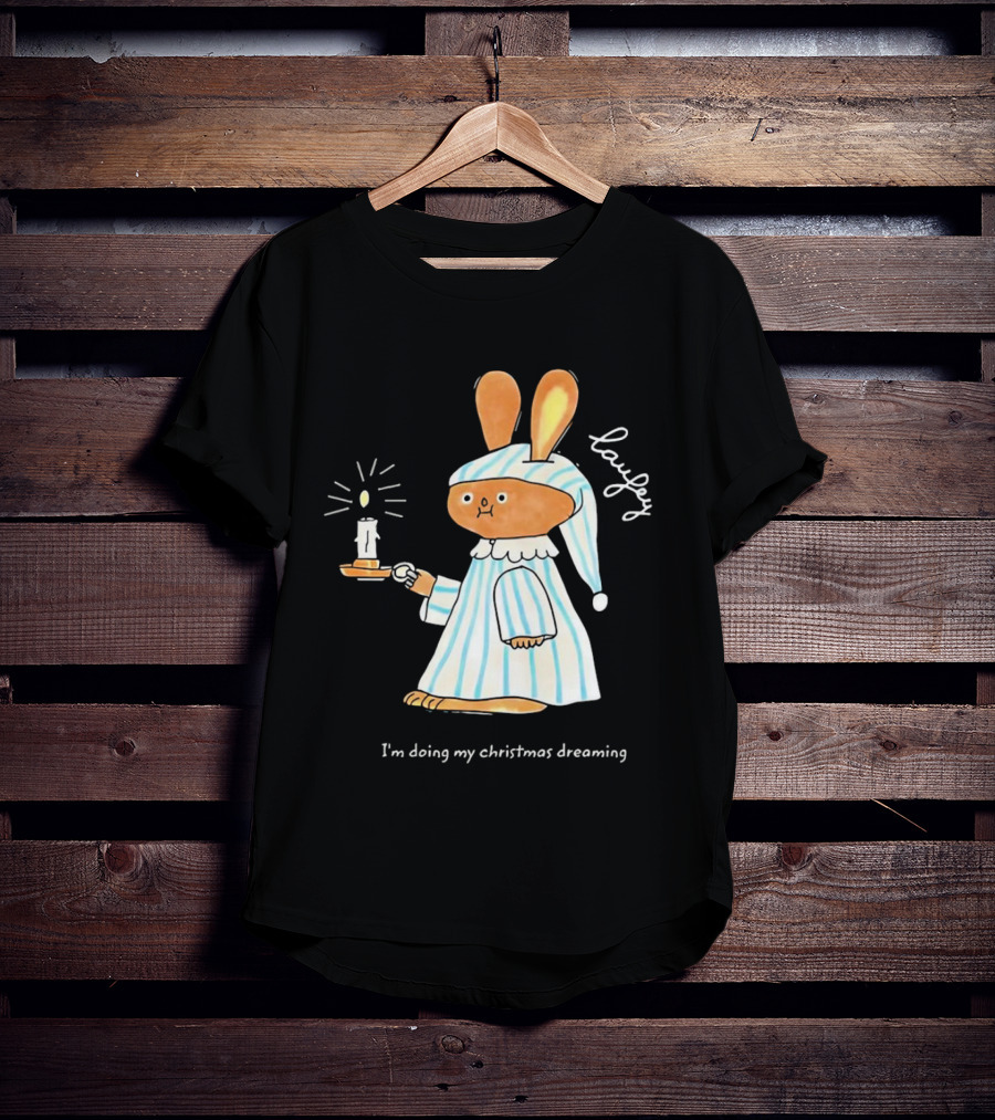 Laufey Bunny In Pajamas Holding Candle I'm Doing My Christmas Dreaming T-Shirt