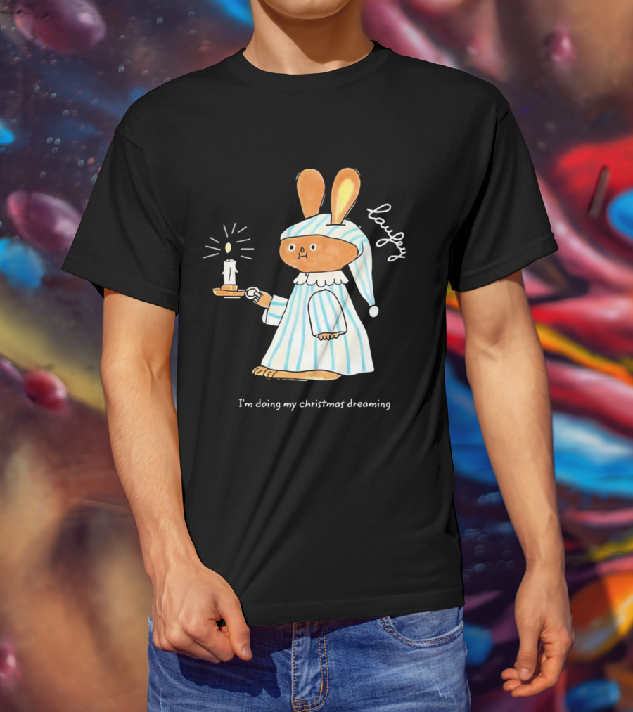 Laufey Bunny In Pajamas Holding Candle I'm Doing My Christmas Dreaming T-Shirt