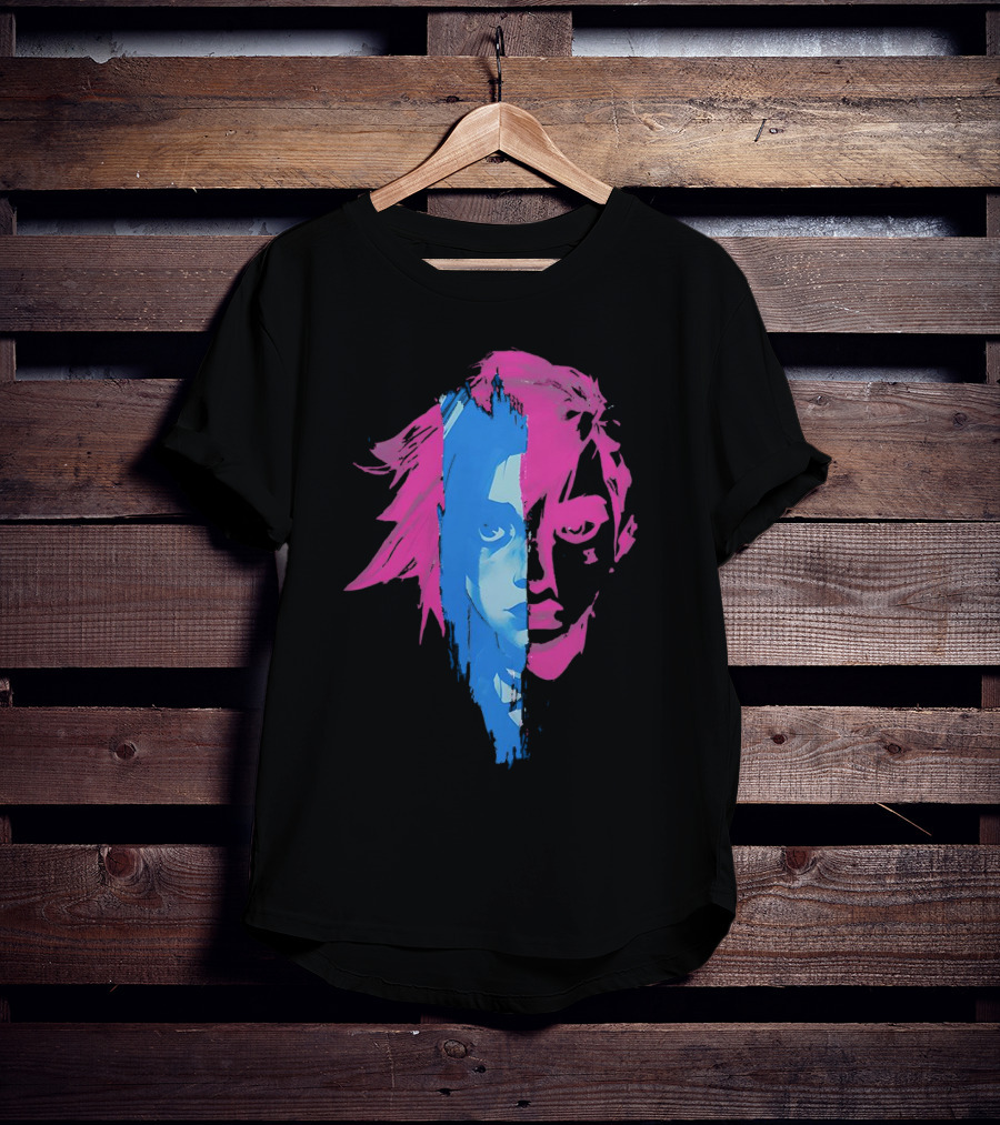 Arcane Vi And Jinx Split Face Blue And Pink T-Shirt