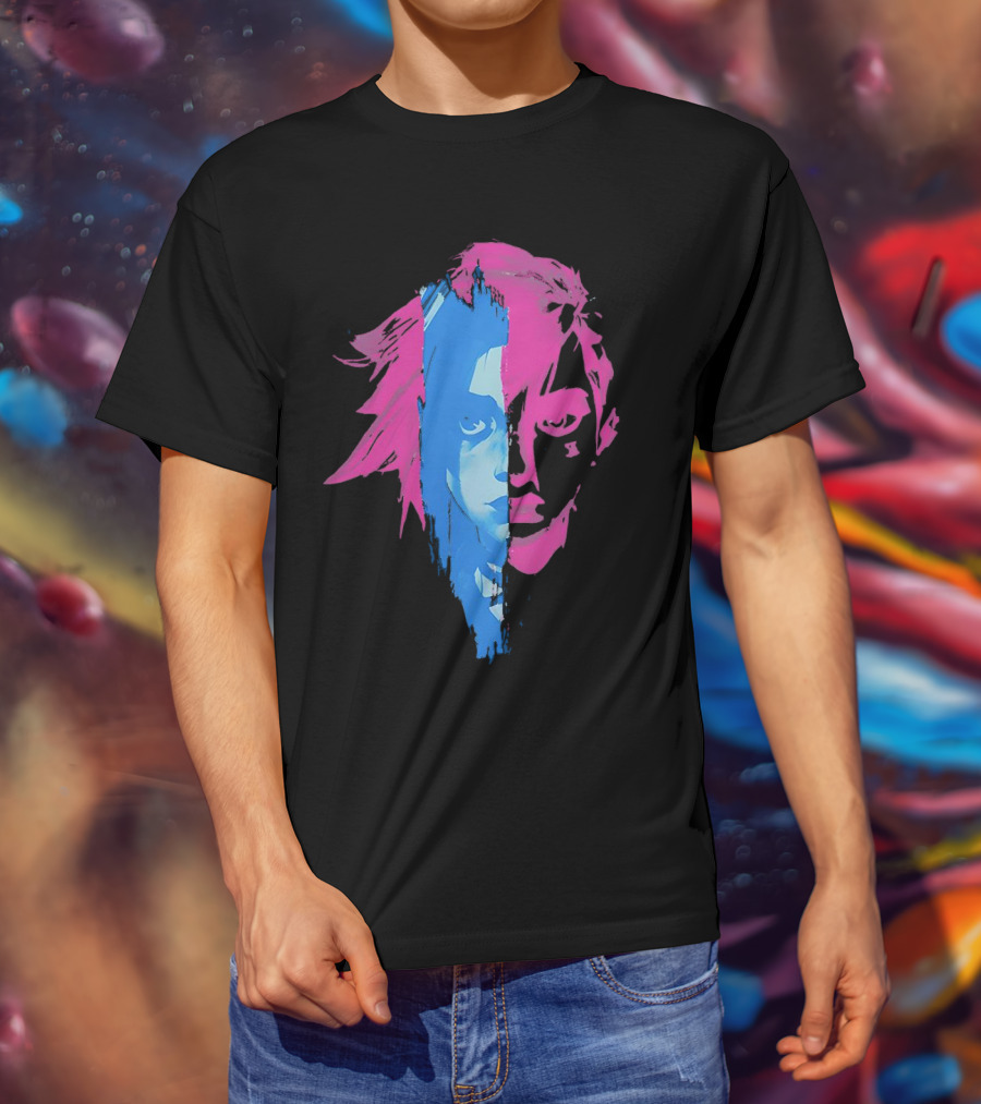 Arcane Vi And Jinx Split Face Blue And Pink T-Shirt