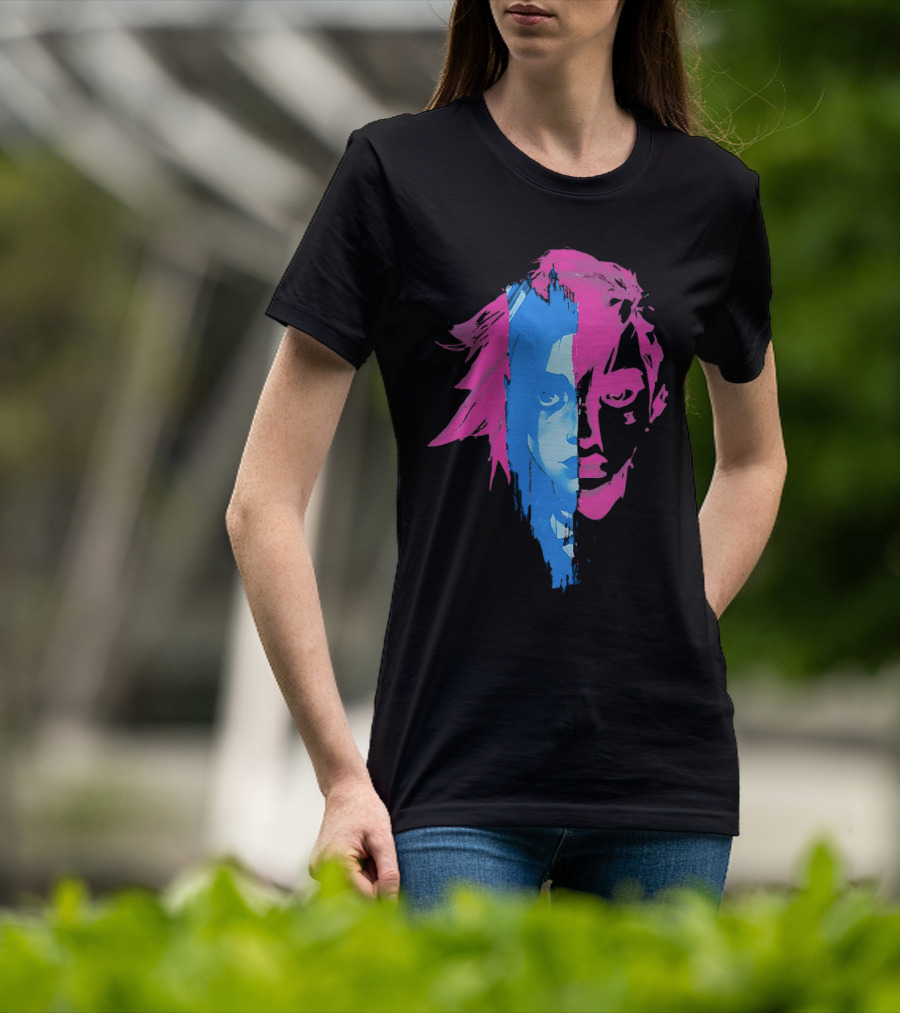 Arcane Vi And Jinx Split Face Blue And Pink T-Shirt