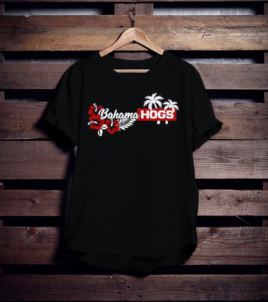 Arkansas Razorbacks Bahama Hogs Tropical Palm Red Flower T-Shirt