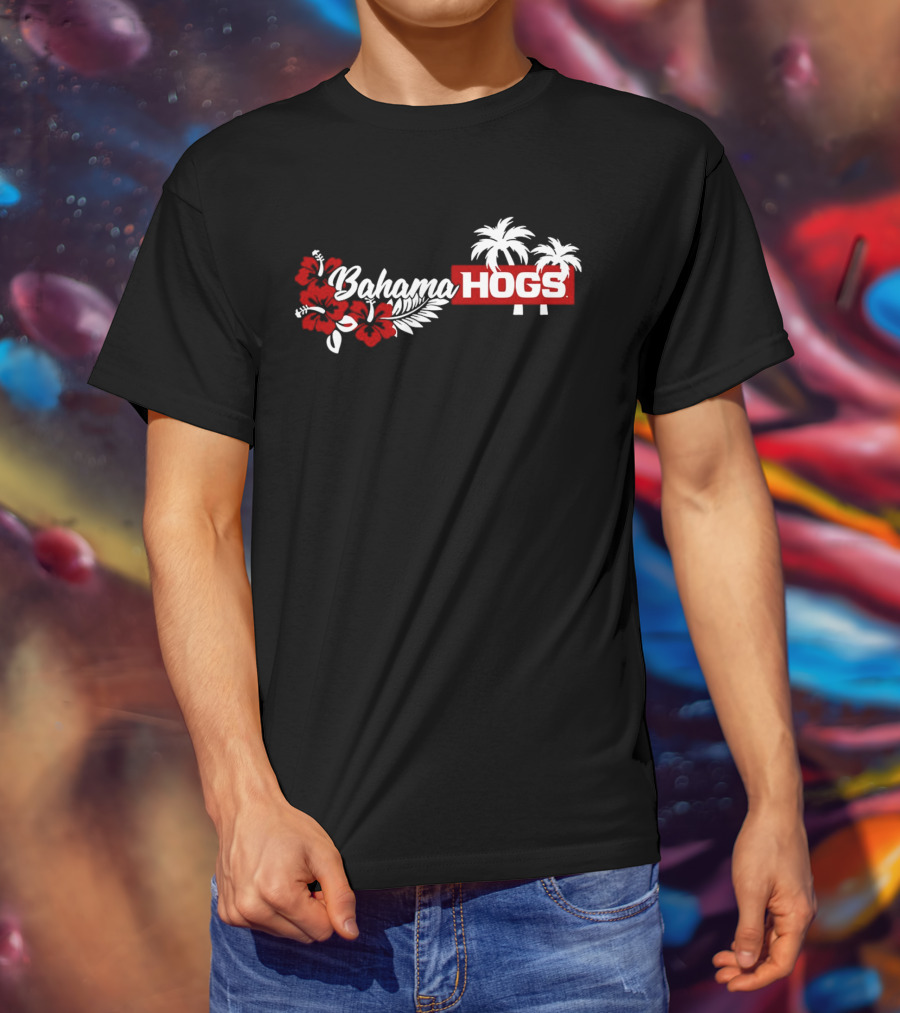 Arkansas Razorbacks Bahama Hogs Tropical Palm Red Flower T-Shirt