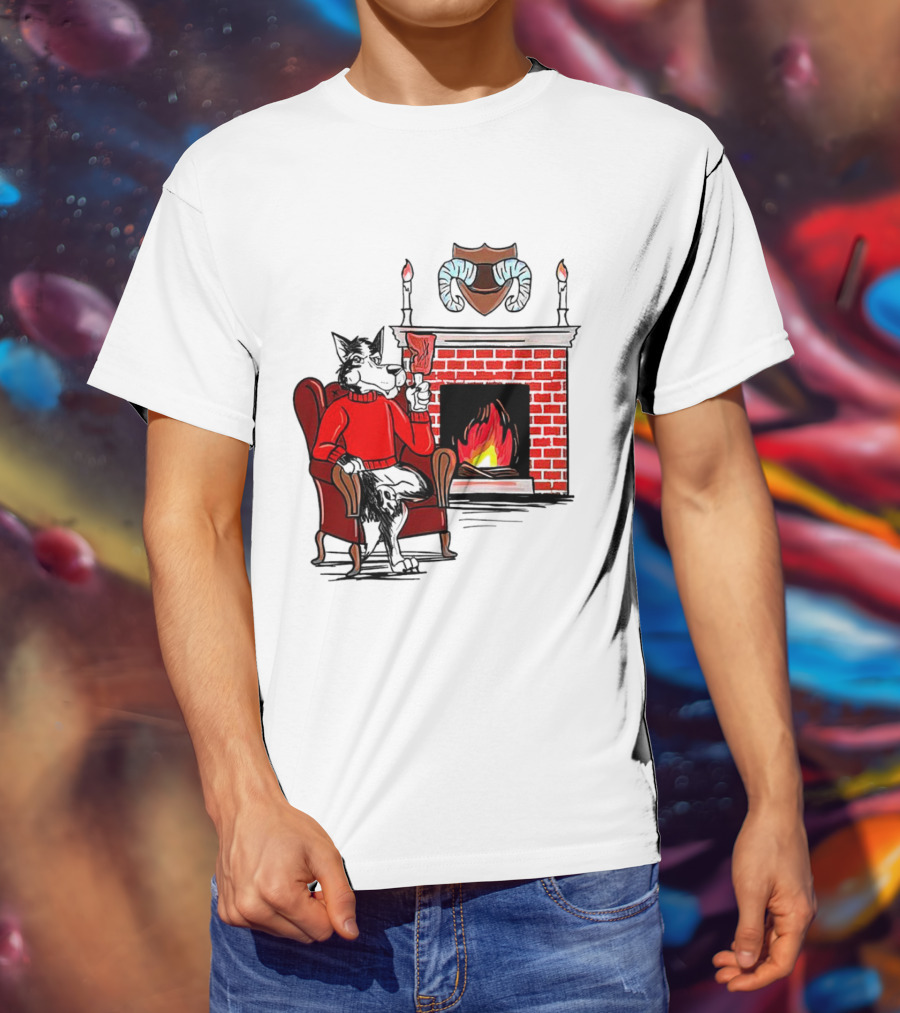 NC State Wolfpack Cozy Fireplace Christmas Scene Sweater Wolf T-Shirt
