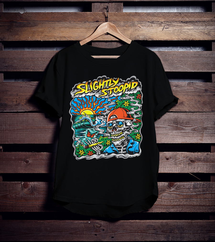 Slightly Stoopid Sun Surf Skeleton Smoke Wake And Bake T-Shirt