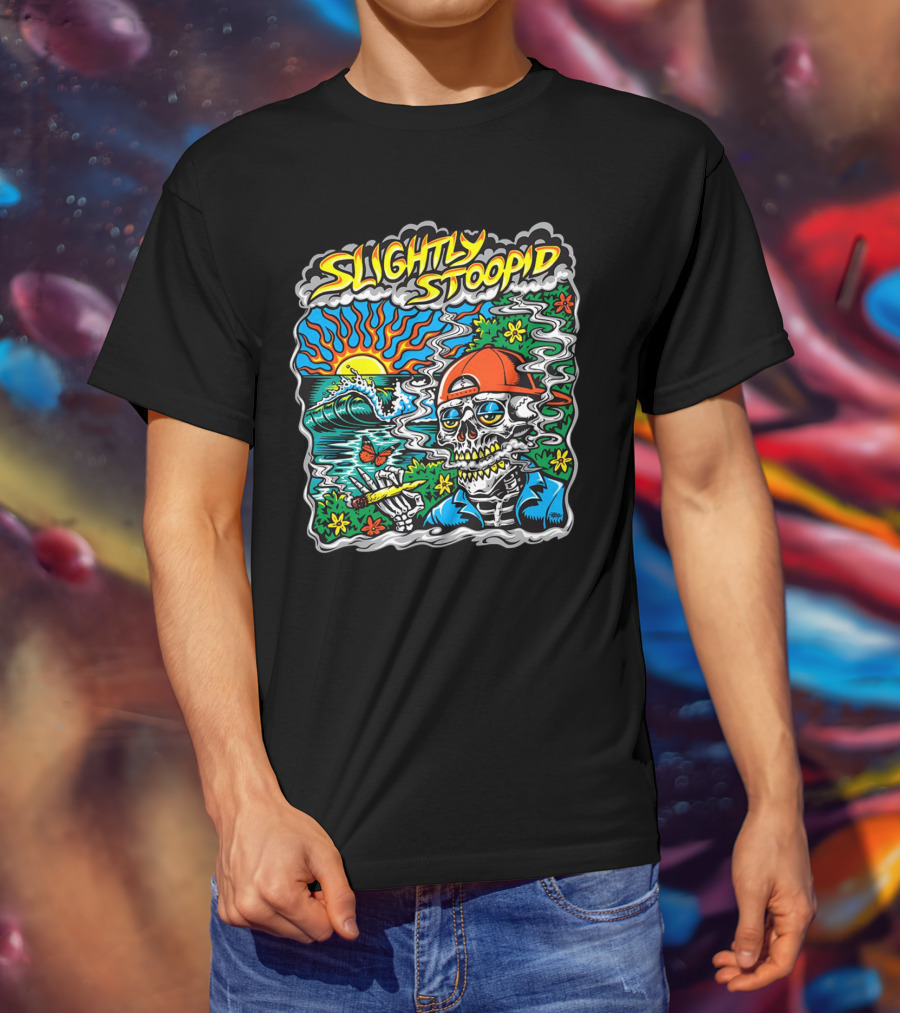 Slightly Stoopid Sun Surf Skeleton Smoke Wake And Bake T-Shirt