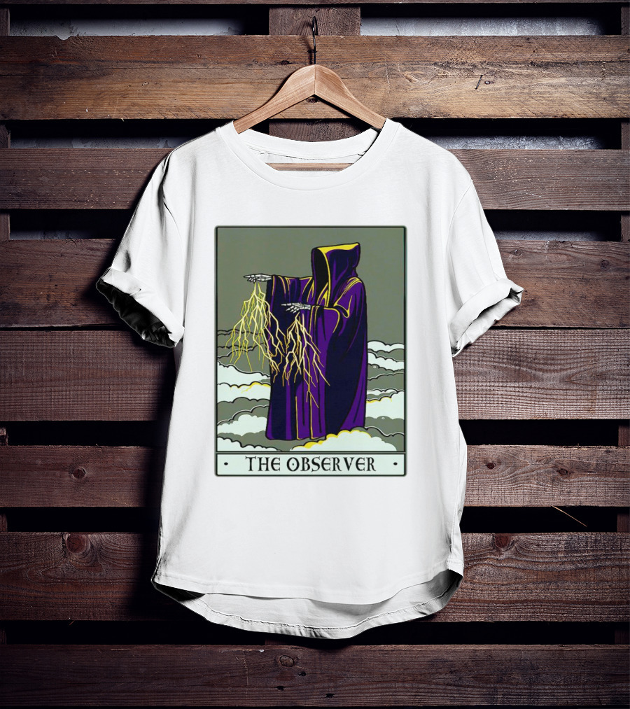 The Observer Hooded Figure With Lightning Tarot Card T-Shirt