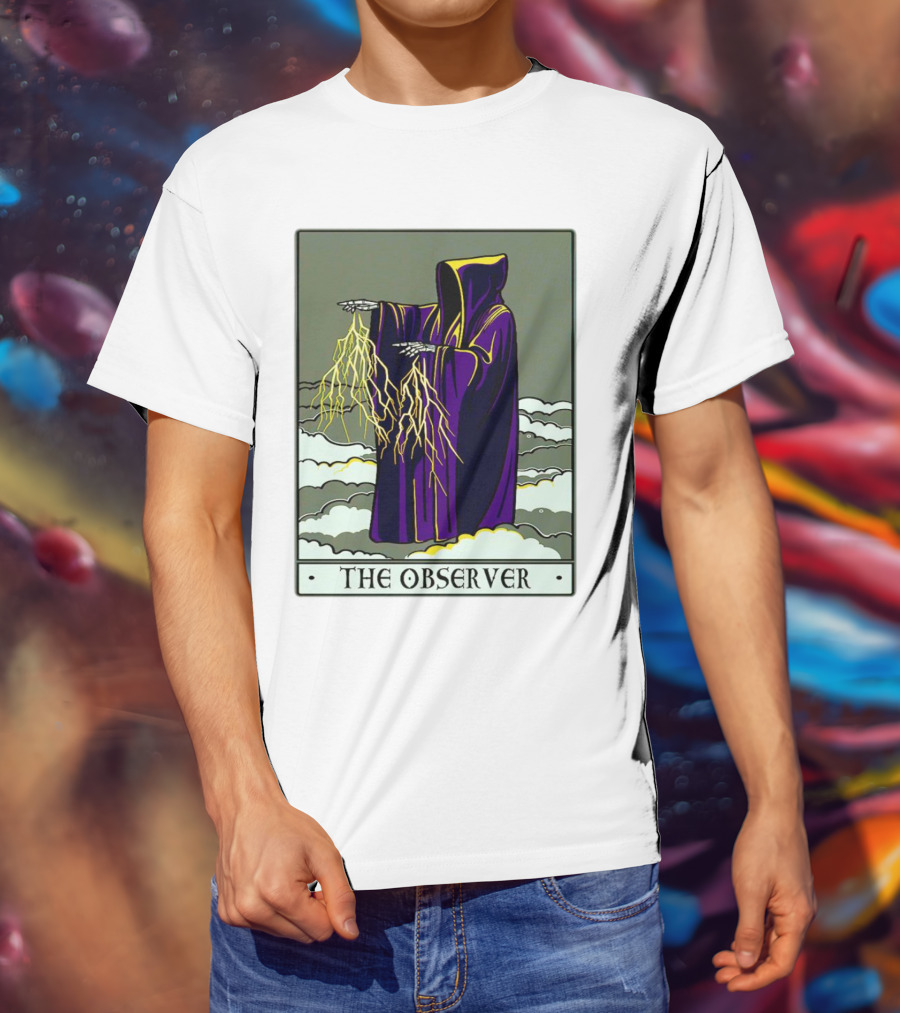 The Observer Hooded Figure With Lightning Tarot Card T-Shirt