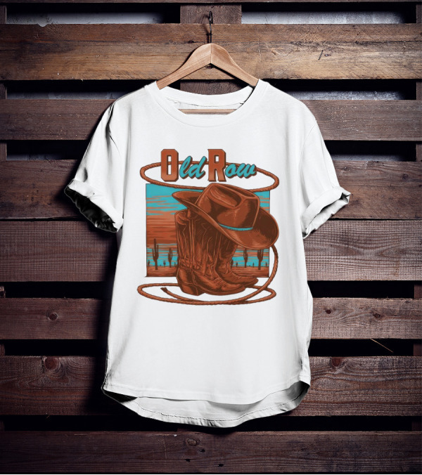 Old Row Western Cowboy Boots And Hat Desert Scene T-Shirt