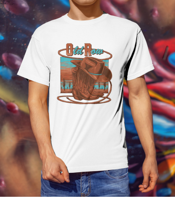 Old Row Western Cowboy Boots And Hat Desert Scene T-Shirt