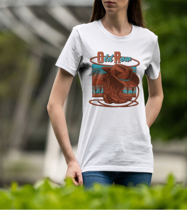 Old Row Western Cowboy Boots And Hat Desert Scene T-Shirt