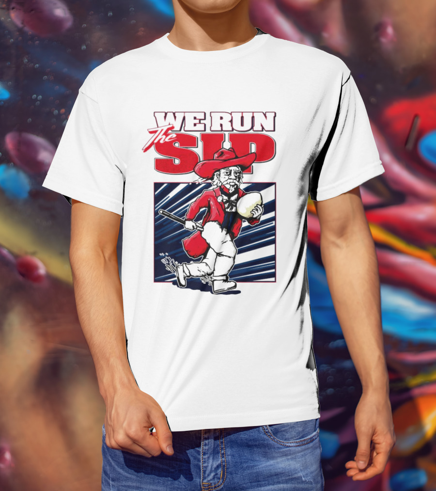 We Run The Sip Ole Miss Rebels Football Mascot Running With Ball T-Shirt