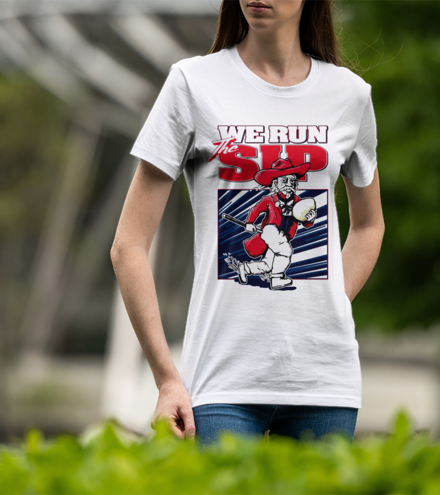 We Run The Sip Ole Miss Rebels Football Mascot Running With Ball T-Shirt