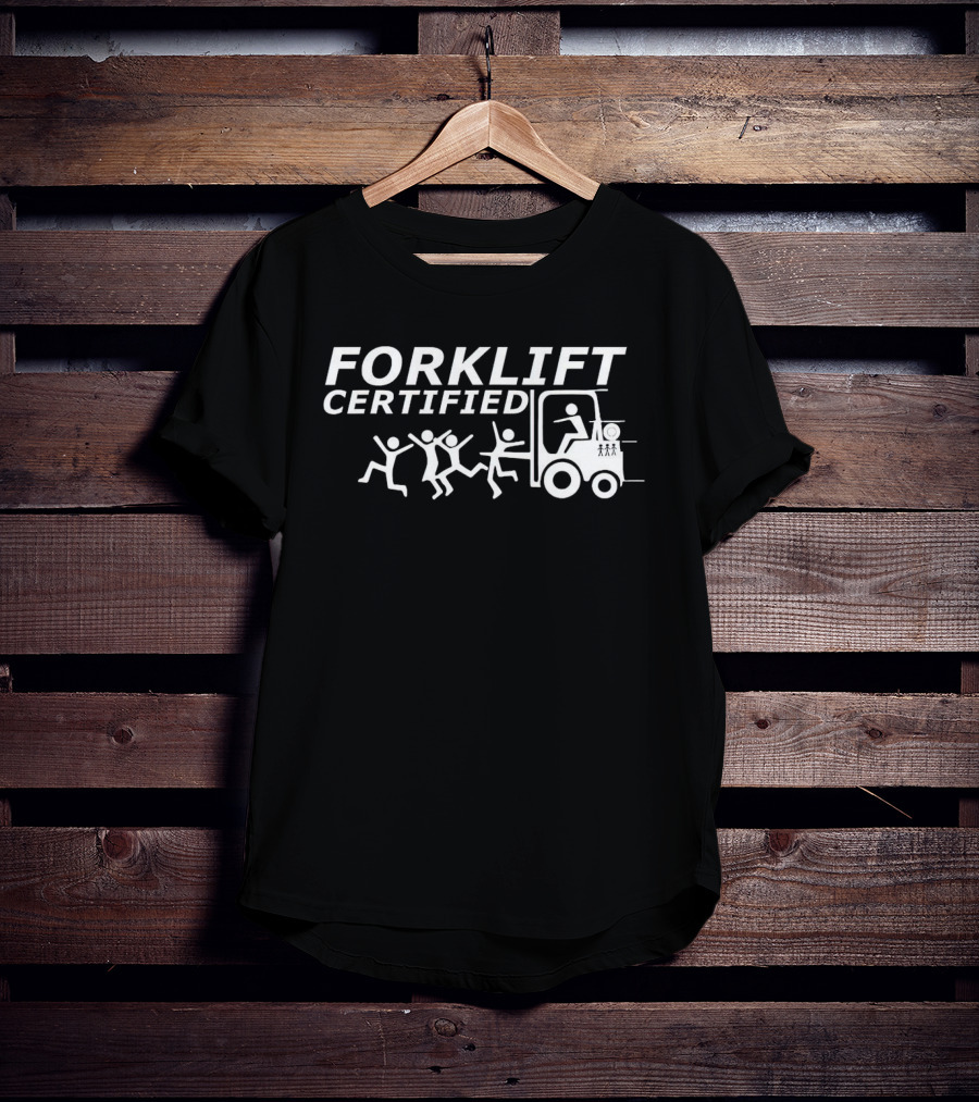 Forklift Certified Humor Stick Figures Running From Forklift T-Shirt
