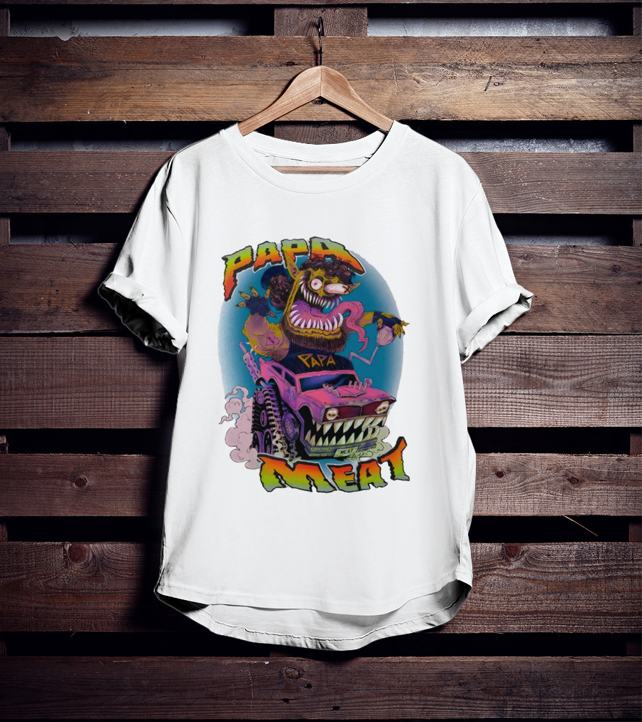 PAPA MEAT Monster Truck Cartoon Art Style Vintage Retro T-Shirt