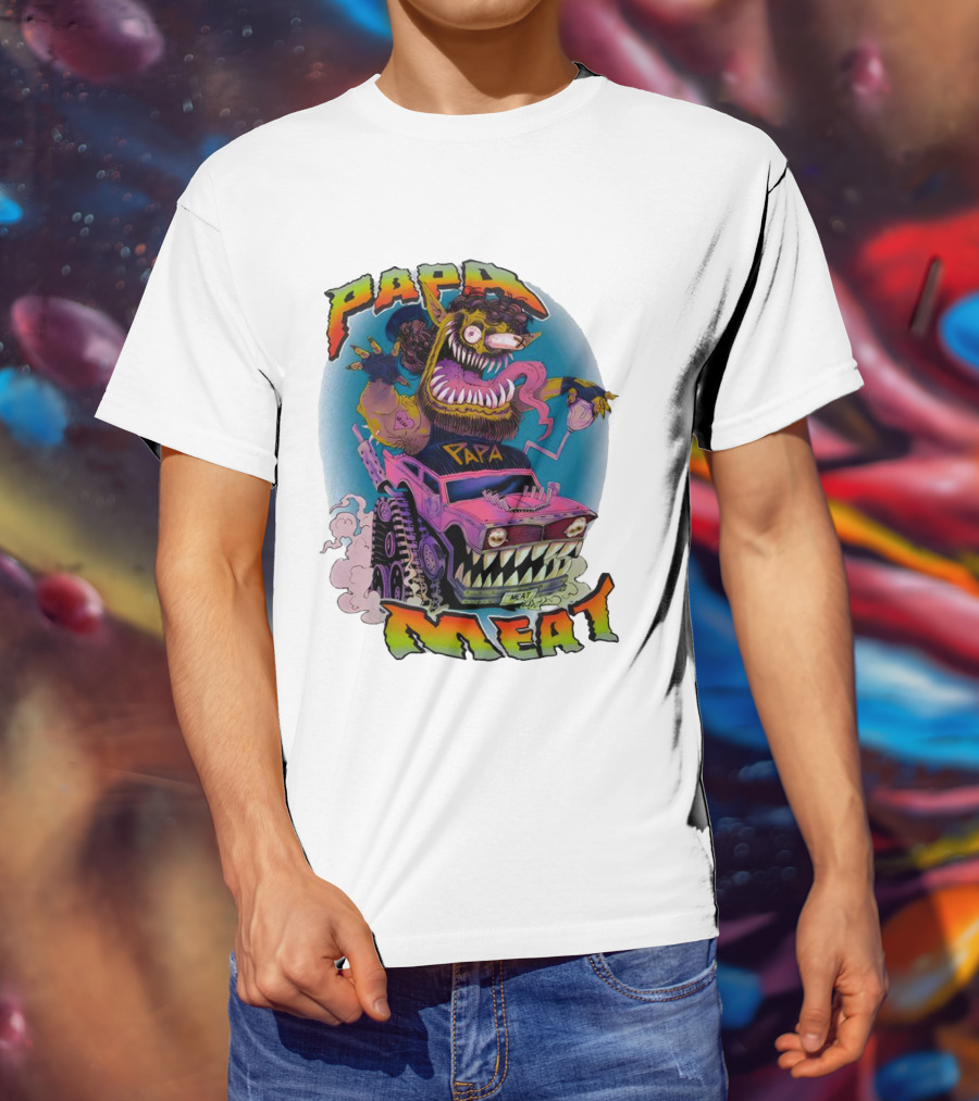 PAPA MEAT Monster Truck Cartoon Art Style Vintage Retro T-Shirt