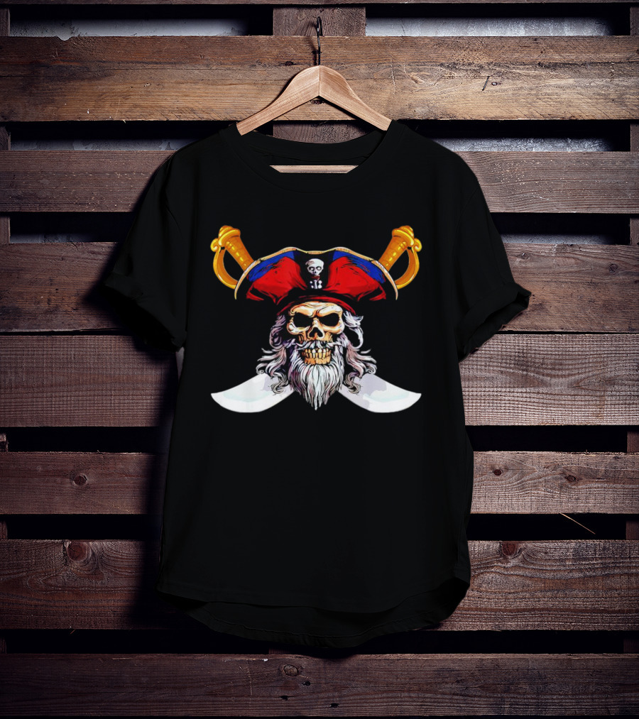 Pirate Skull With Red Hat And Crossed Swords T-Shirt