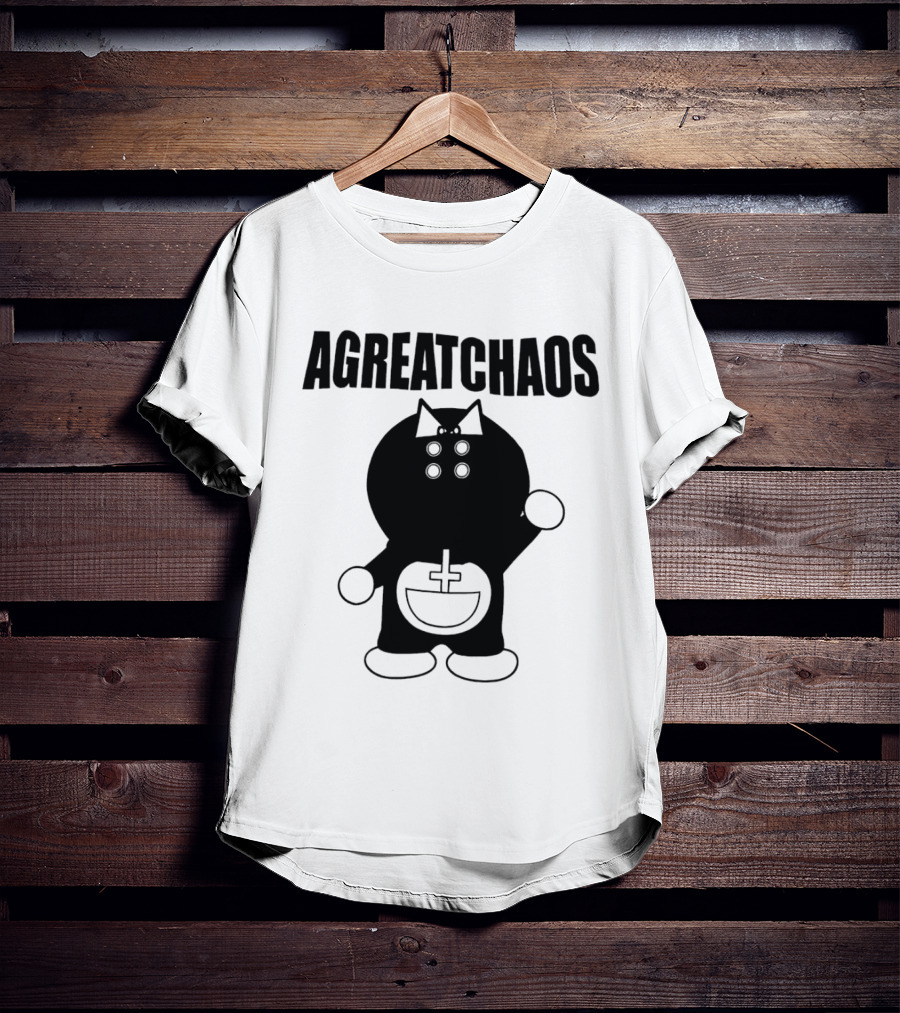 AGREATCHAOS Doraemon Silhouette With Cross T-Shirt