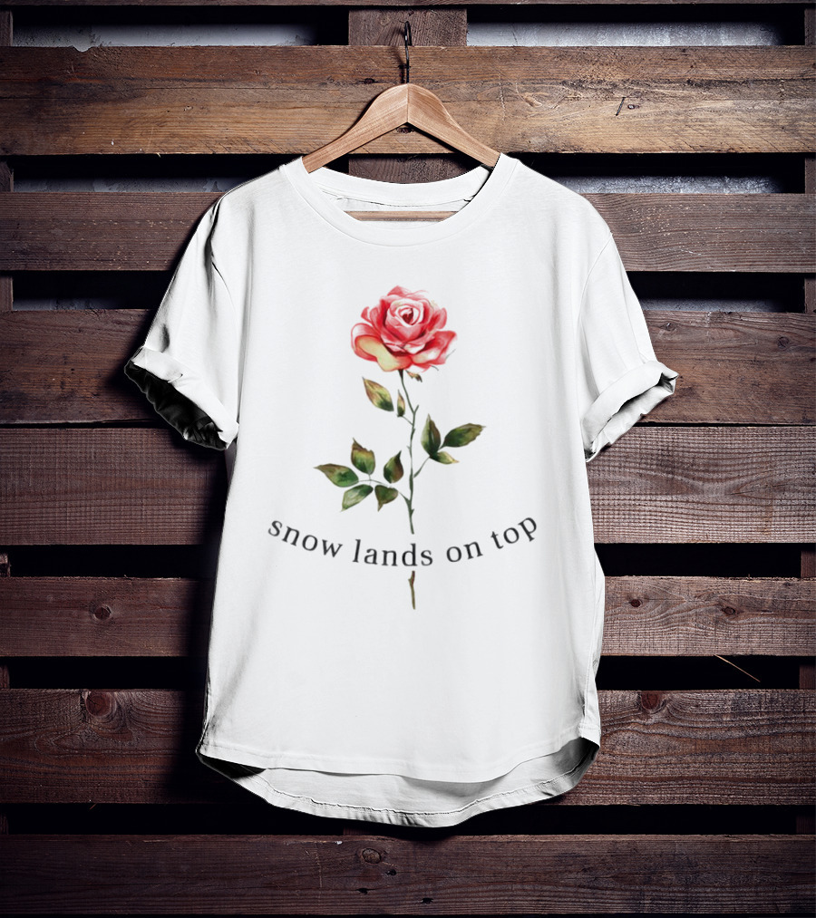 Snow Lands On Top Rose Vintage Botanical T-Shirt