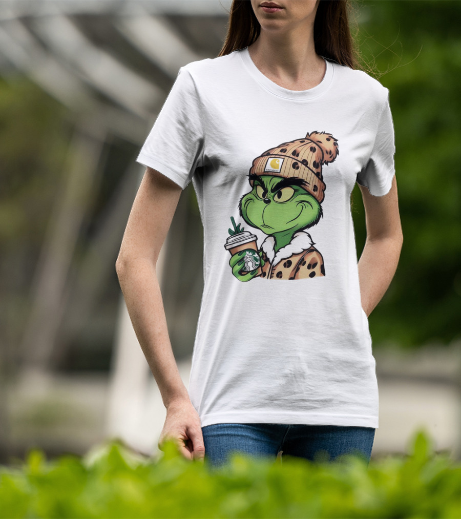 Grinch Boujee Leopard Coffee Cozy Winter T-Shirt