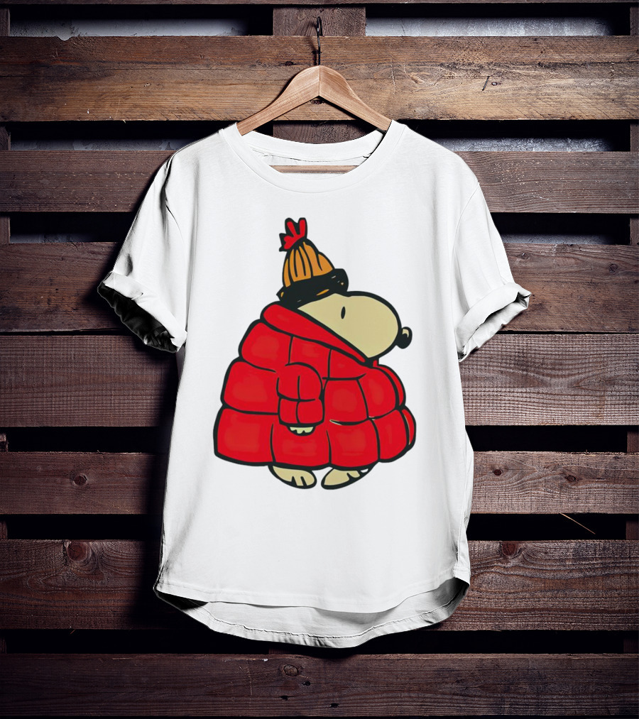 Snopy Puffer Coat Winter Christmas Beanie T-Shirt