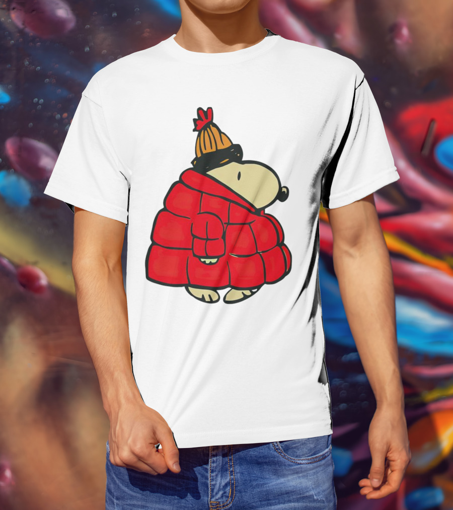 Snopy Puffer Coat Winter Christmas Beanie T-Shirt
