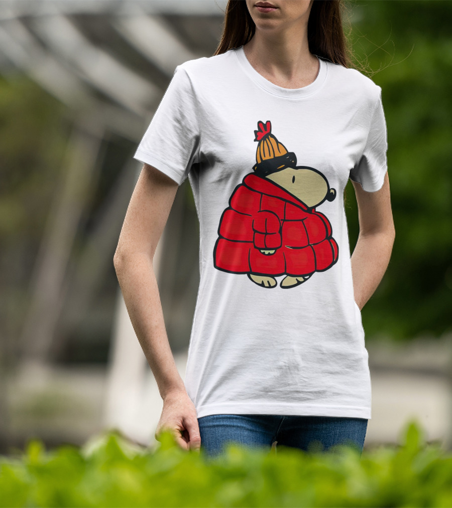 Snopy Puffer Coat Winter Christmas Beanie T-Shirt