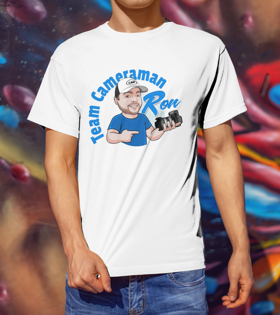 Team Cameraman Ron Cartoon Character Holding Camera T-Shirt