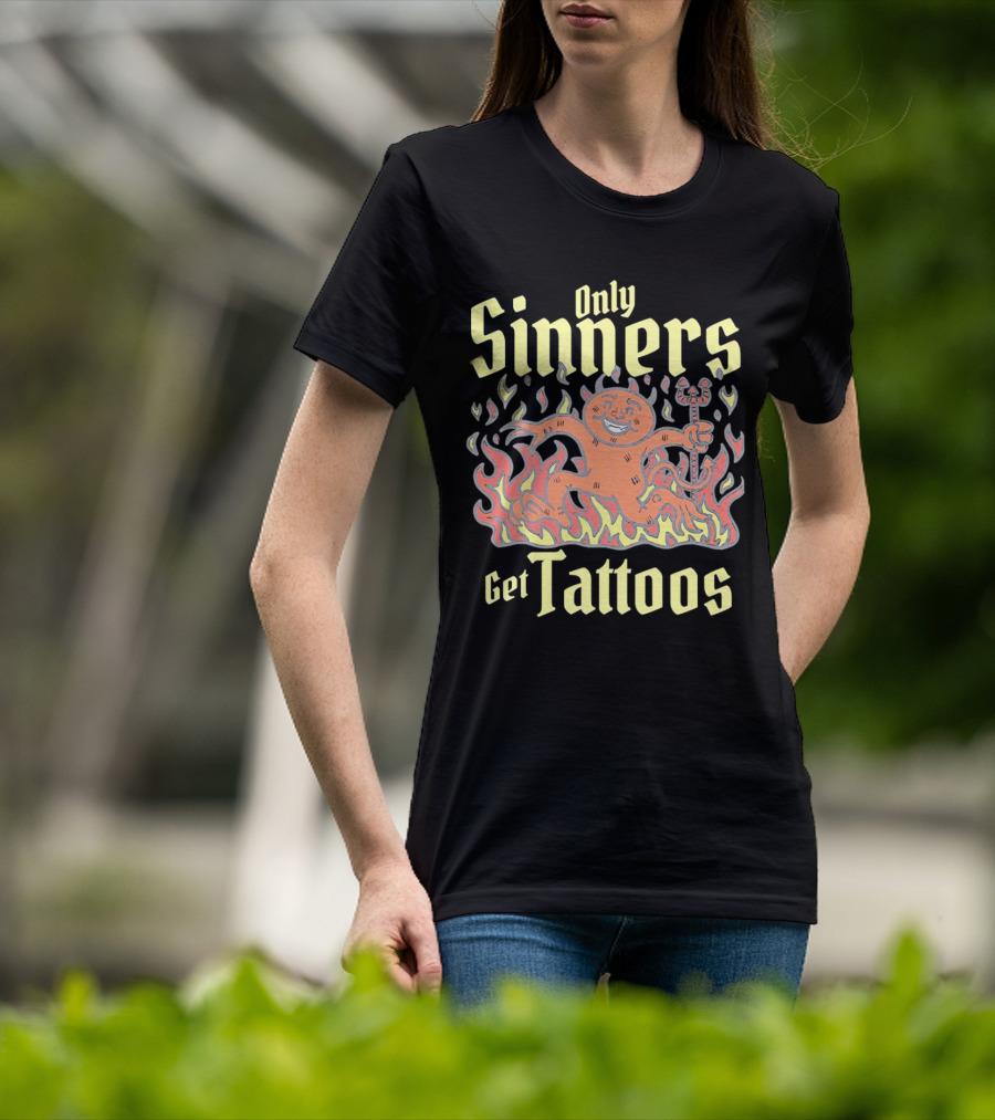 Only Sinners Get Tattoos Flaming Devil T-Shirt