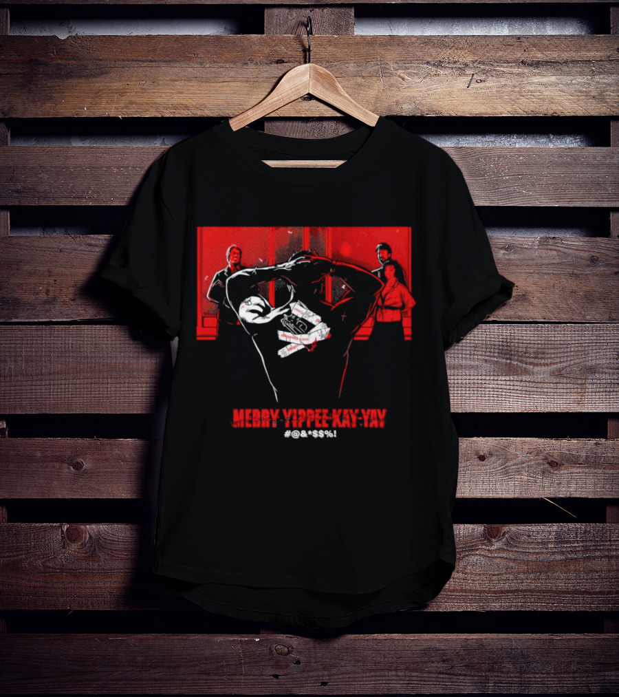Merry Yippee Kay Yay Die Hard Christmas Scene With Characters And Explosives T-Shirt