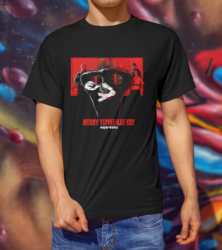 Merry Yippee Kay Yay Die Hard Christmas Scene With Characters And Explosives T-Shirt