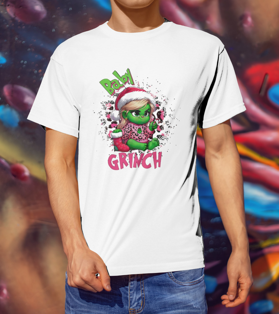 Baby Grinch Pink Leopard Christmas T-Shirt