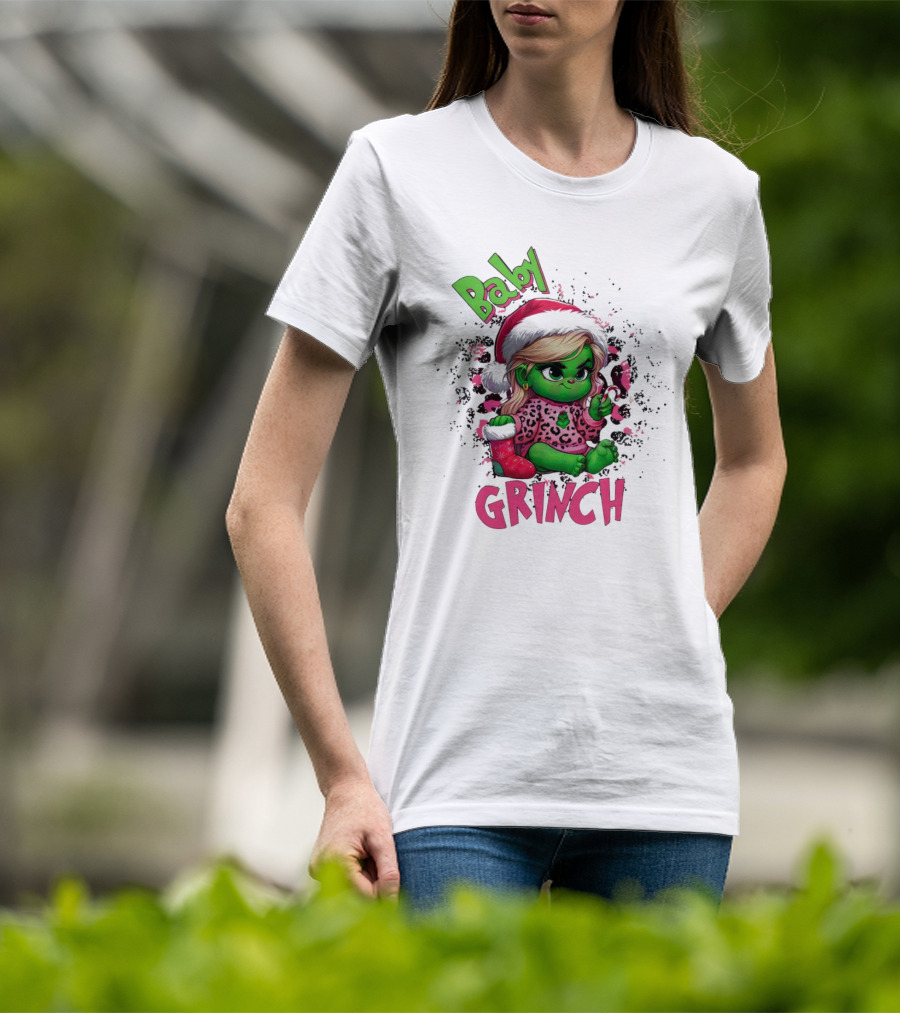 Baby Grinch Pink Leopard Christmas T-Shirt