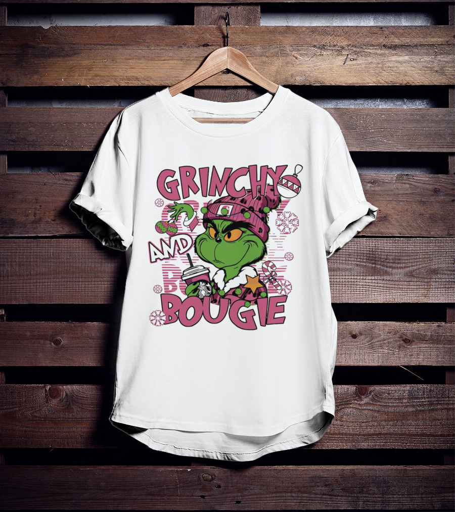 Grinchy And Bougie Pink Christmas Holiday T-Shirt