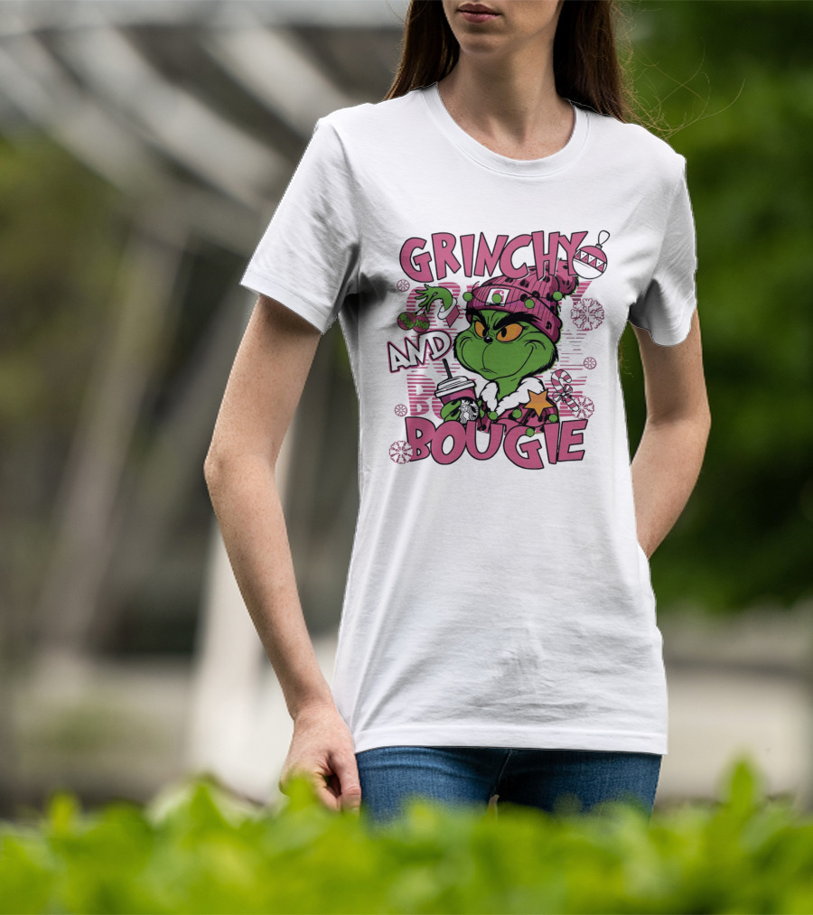 Grinchy And Bougie Pink Christmas Holiday T-Shirt