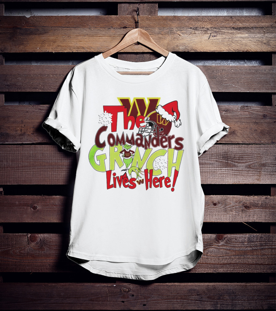 Washington Commanders Grinch Lives Here Christmas Football Holiday Cheer T-Shirt
