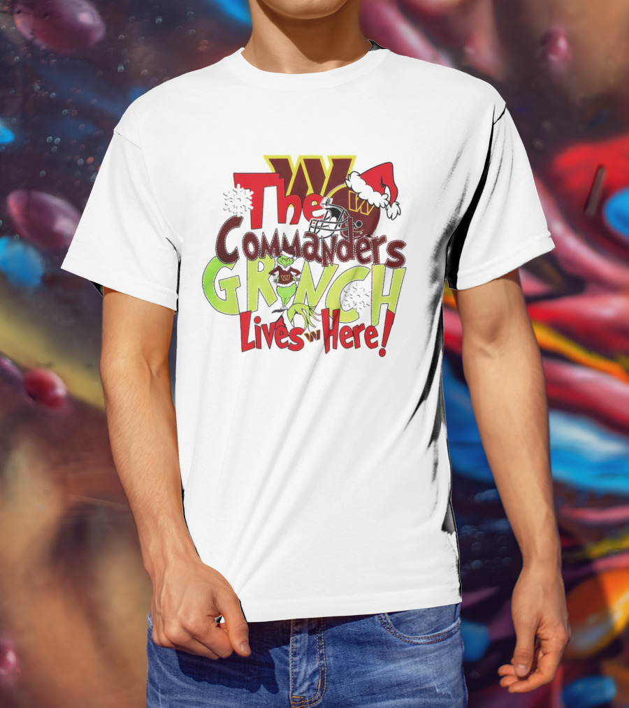Washington Commanders Grinch Lives Here Christmas Football Holiday Cheer T-Shirt