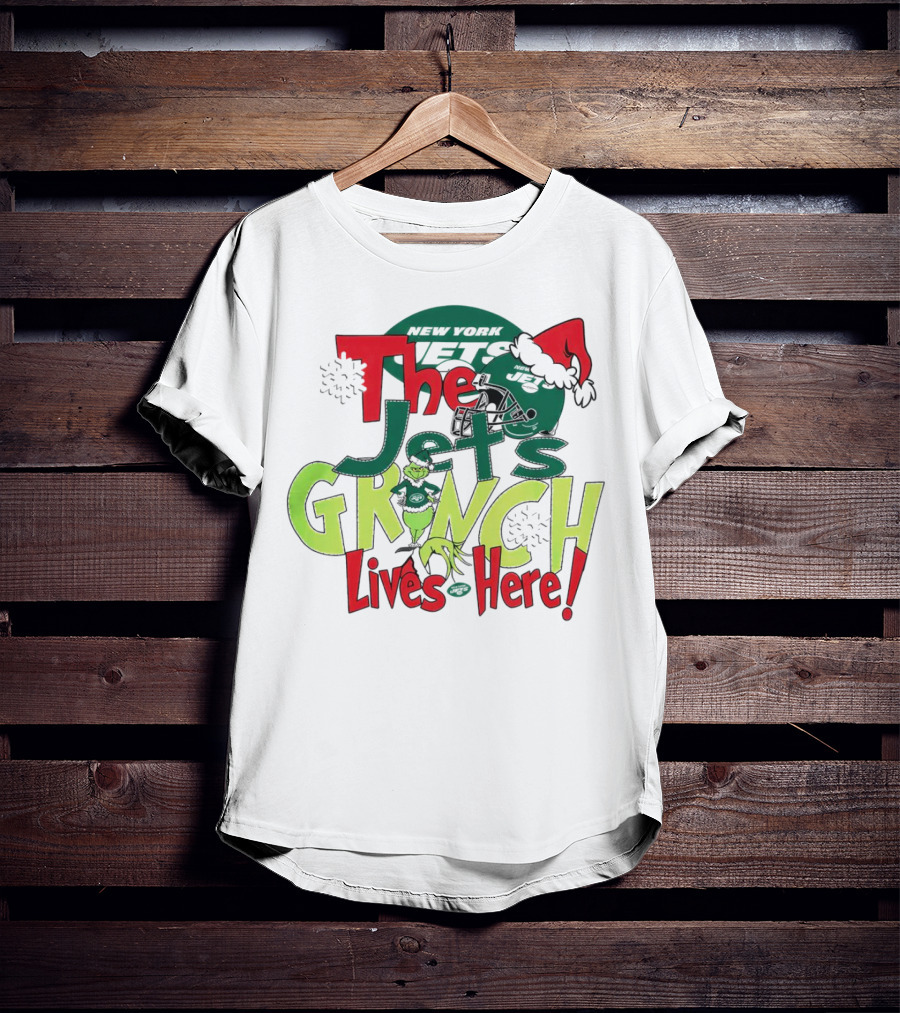 The New York Jets Grinch Lives Here Christmas Festive T-Shirt