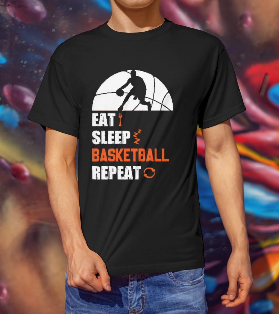 Eat Sleep Basketball Repeat Player Silhouette Ball T-Shirt