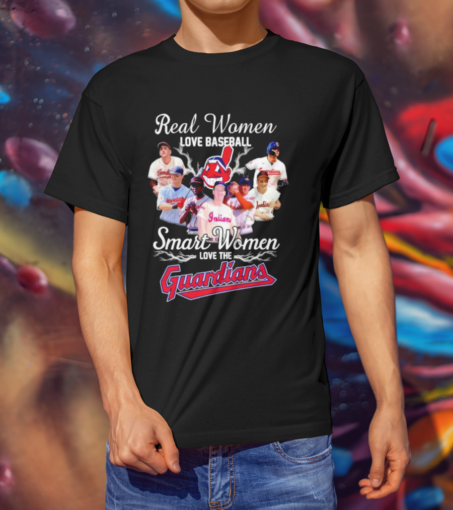 Real Women Love Baseball Smart Women Love Cleveland Guardians T-Shirt