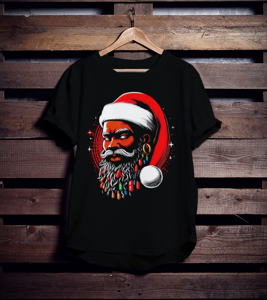 Santa African Christmas Festive Lights Beard Santa Hat T-Shirt