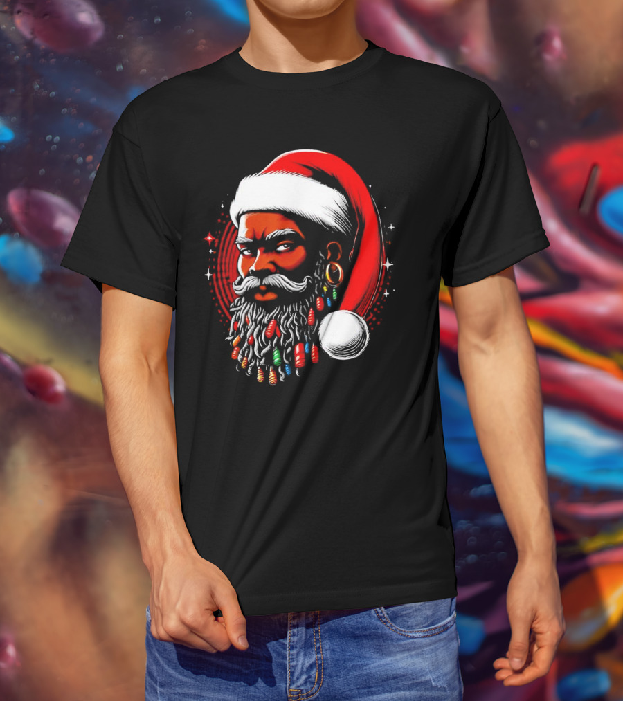 Santa African Christmas Festive Lights Beard Santa Hat T-Shirt