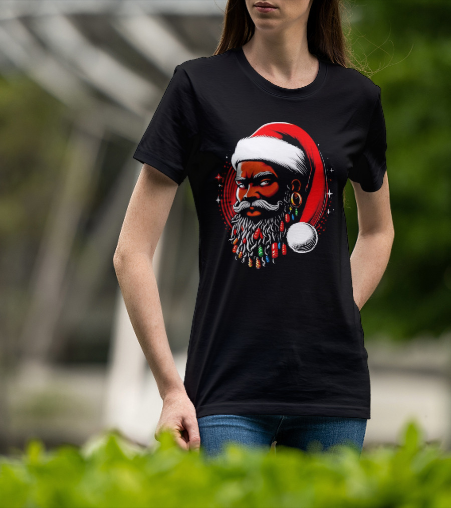 Santa African Christmas Festive Lights Beard Santa Hat T-Shirt