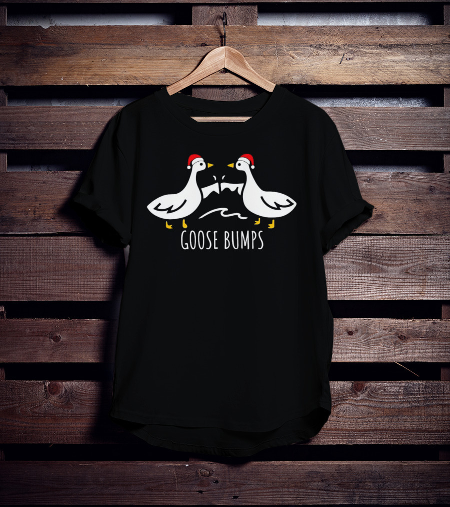 Goose Bumps Christmas Geese With Santa Hats T-Shirt