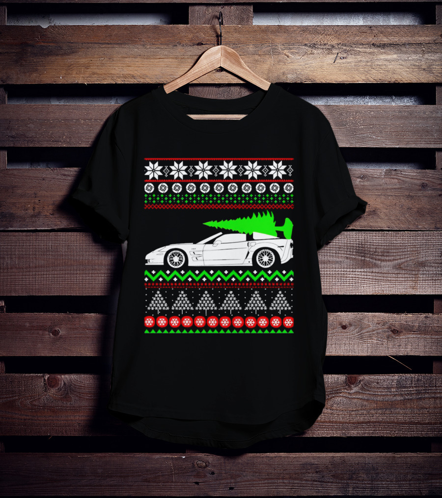 Corvette C6 Ugly Christmas Sweater Car And Tree T-Shirt