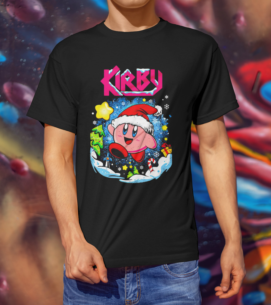 Kirby Holiday Snow Adventure With Kreator Style Santa Hat And Winter Delights T-Shirt