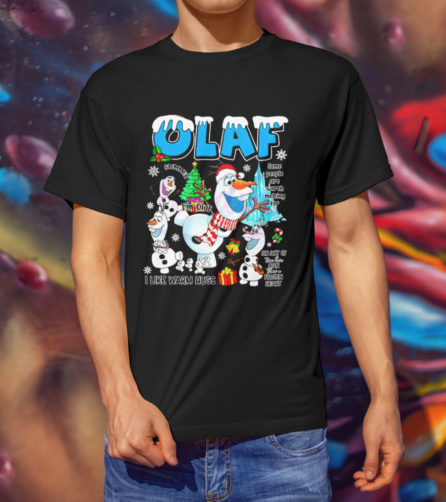 OLAF Summer I'm Olaf I Like Warm Hugs Christmas Santa Hat Some People Are Worth Melting For T-Shirt